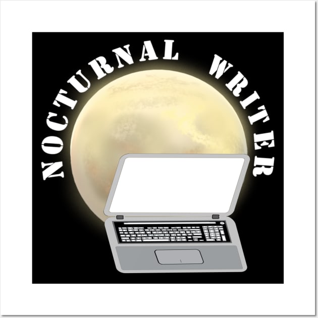 Nocturnal Writer.  Moon and Laptop Computer. (Also in a Pen and Pad Version) Wall Art by Art By LM Designs 